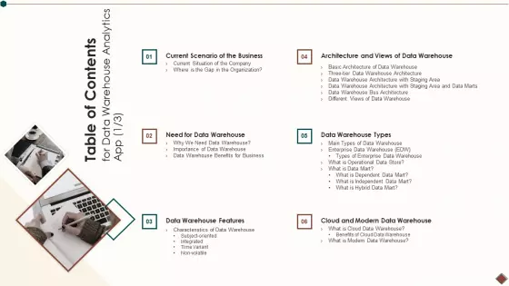 Table Of Contents Data Warehouse Implementation Mockup PDF