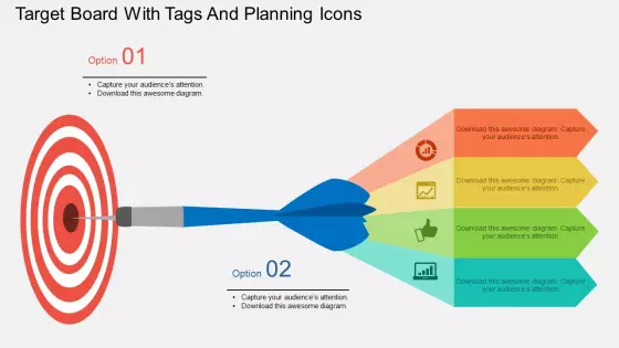 Target Board With Tags And Planning Icons Powerpoint Template
