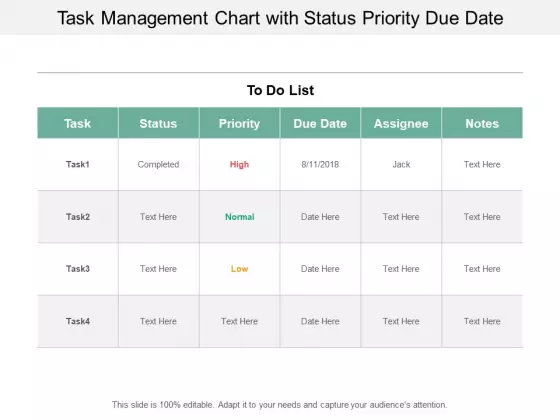 Task Management Chart With Status Priority Due Date Ppt PowerPoint Presentation Slides Format Ideas Cpb