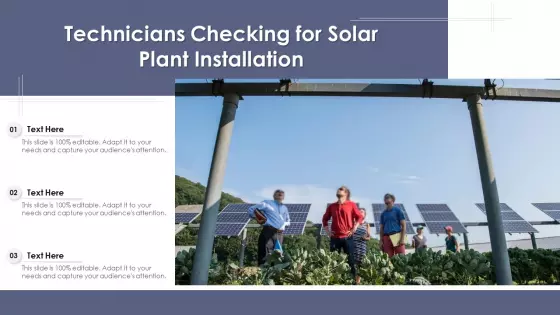 Technicians Checking For Solar Plant Installation Ppt Layouts Background Designs PDF