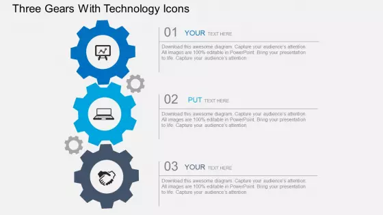 Three Gears With Technology Icons Powerpoint Templates