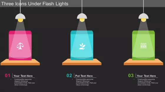 Three Icons Under Flash Lights PowerPoint Template