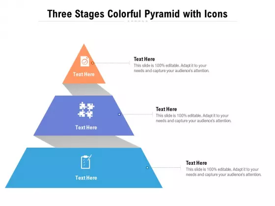 Three Stages Colorful Pyramid With Icons Ppt PowerPoint Presentation Gallery Graphics Example PDF