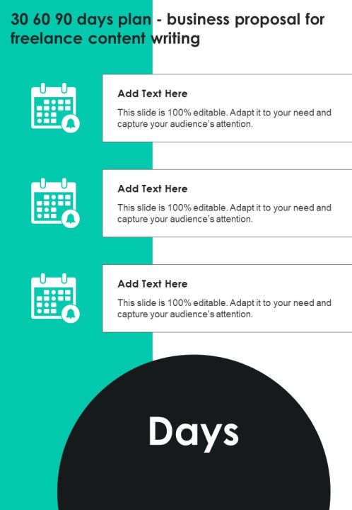 30 60 90 Days Plan Business Proposal For Freelance Content Writing One Pager Sample Example Document Slide01