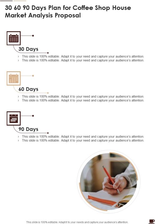 30 60 90 Days Plan For Coffee Shop House Market Analysis Proposal One Pager Sample Example Document Slide01
