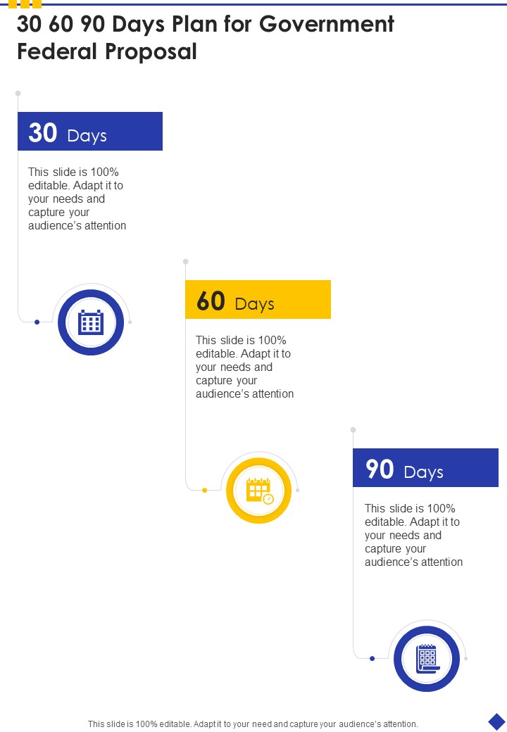 30 60 90 Days Plan For Government Federal Proposal One Pager Sample Example Document Slide01