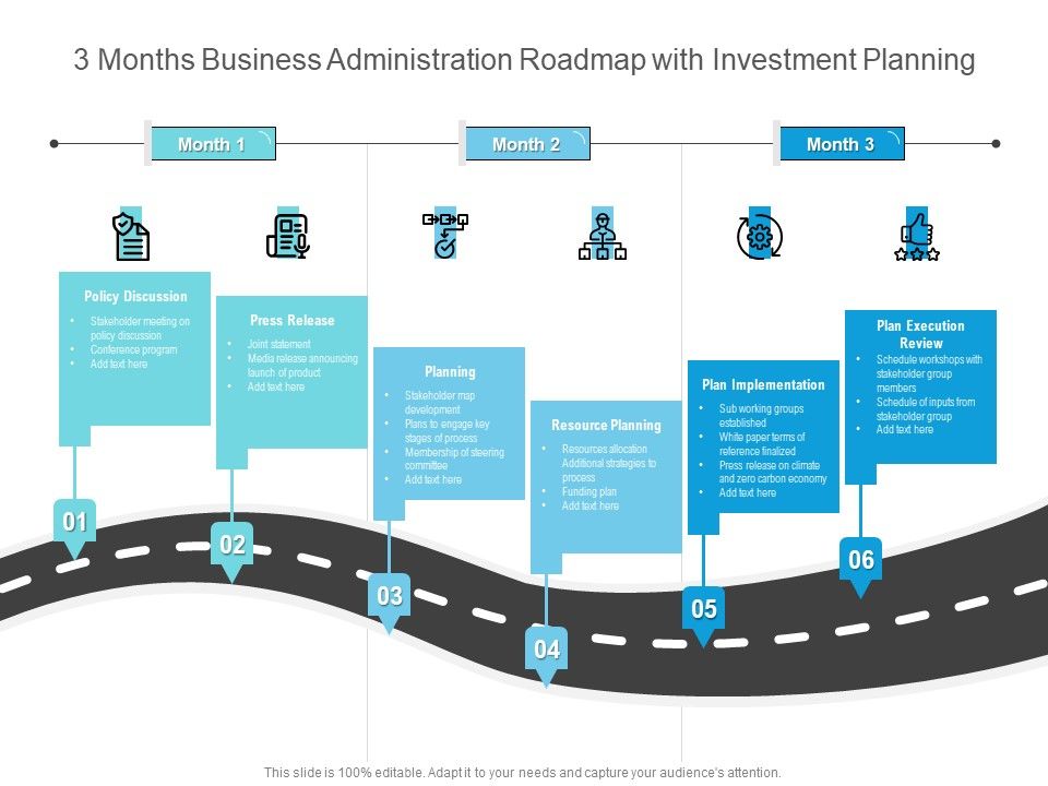 3_Months_Business_Administration_Roadmap_With_Investment_Planning_Icons_Slide_1.jpg