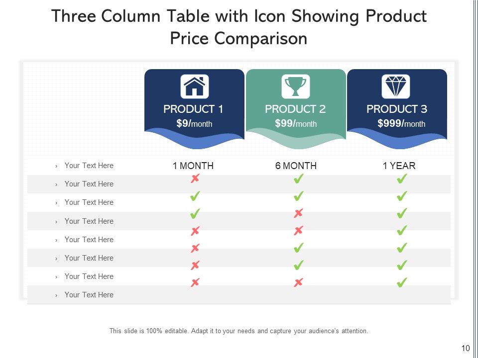 3 Pillar Table With Icon Price Plan Ppt PowerPoint Presentation Complete Deck Slide10