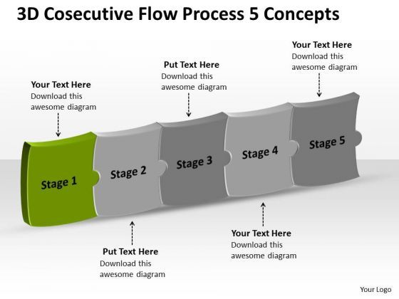 3d Consecutive Flow Process 5 Concepts Tech Support Chart PowerPoint Slides
