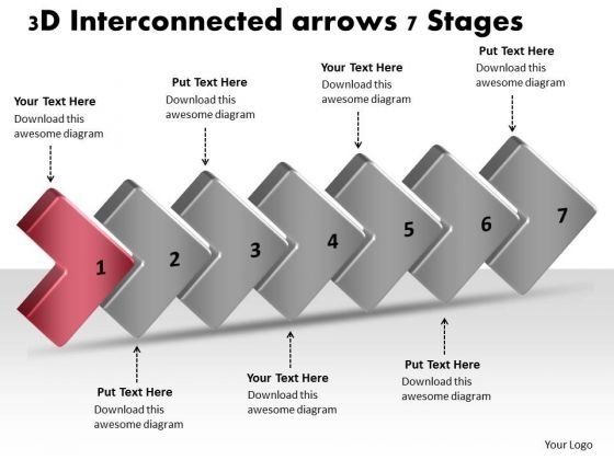 3d Interconnected Arrows 7 Stages Business Work Flow Chart PowerPoint ...
