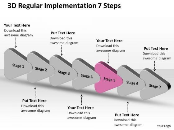 3d Regular Implementation 7 Steps Flow Diagram PowerPoint Slides