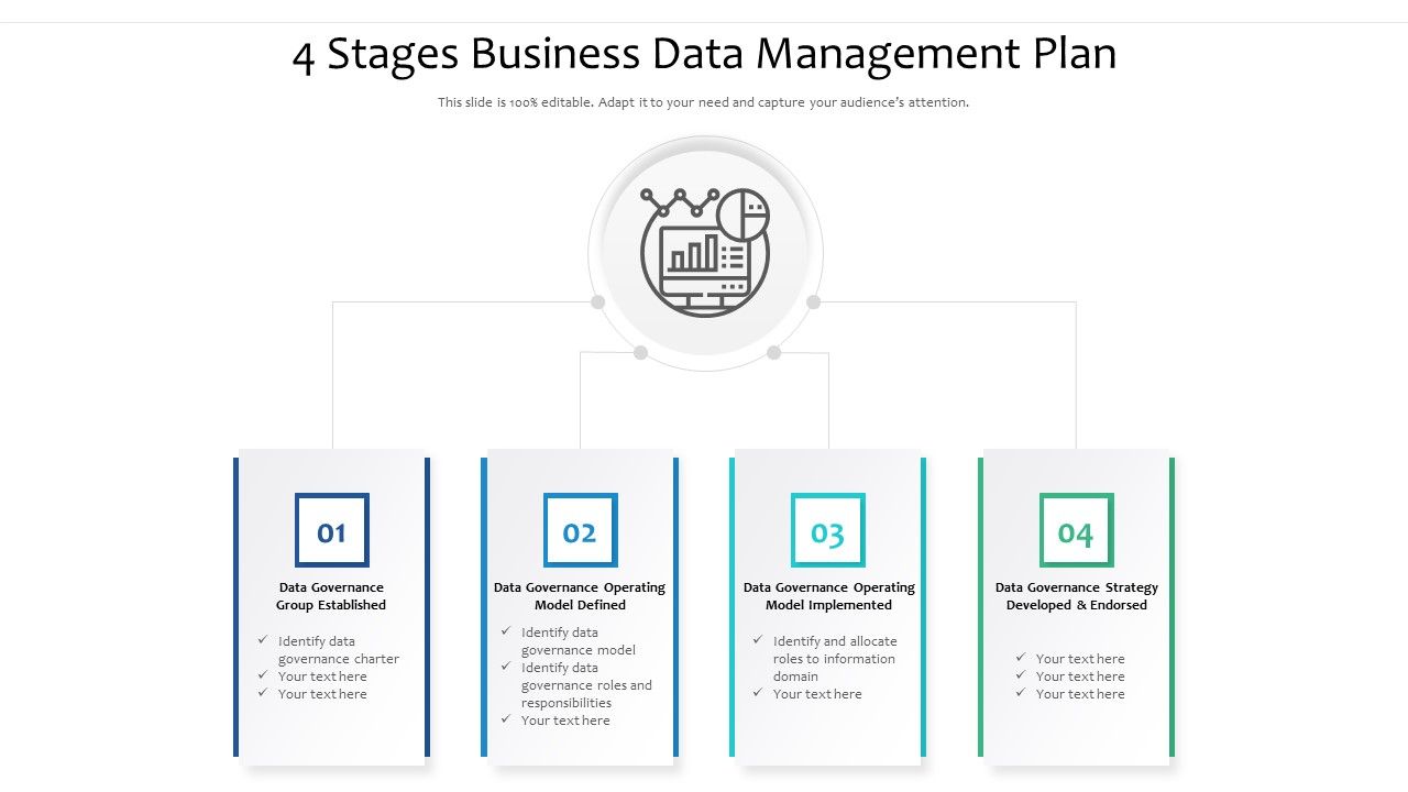 4 Stages Business Data Management Plan Ppt Visual Aids Professional PDF