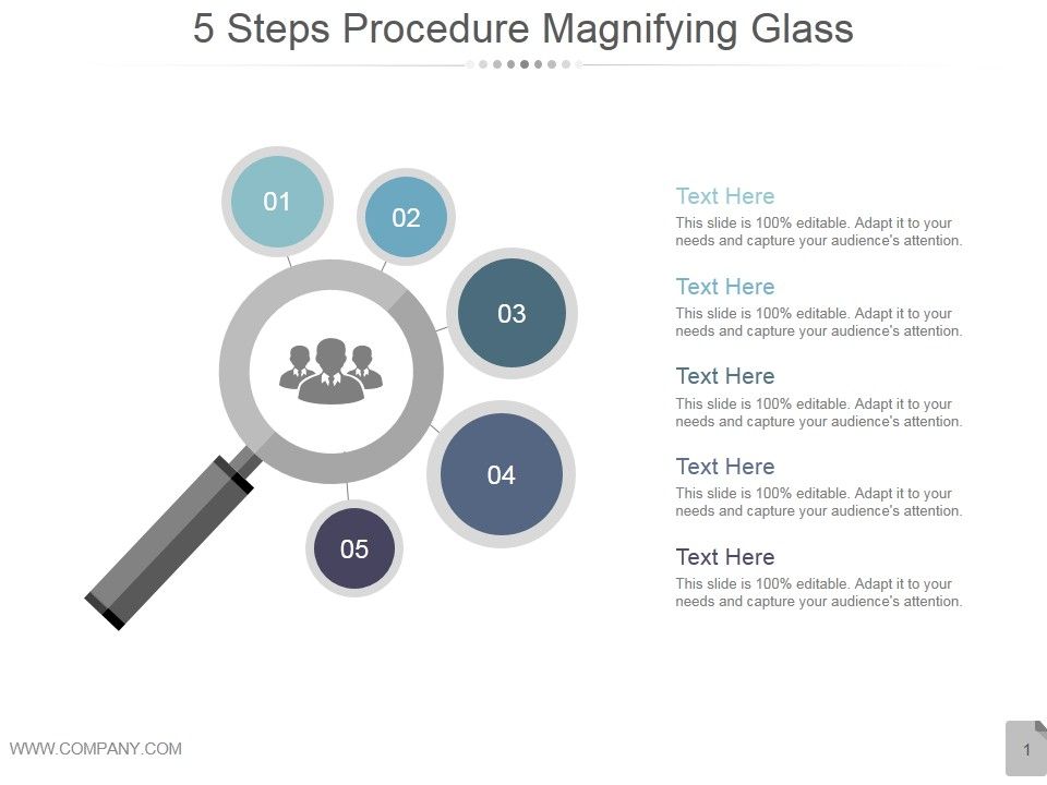 5 Steps Procedure Magnifying Glass Ppt PowerPoint Presentation Diagrams