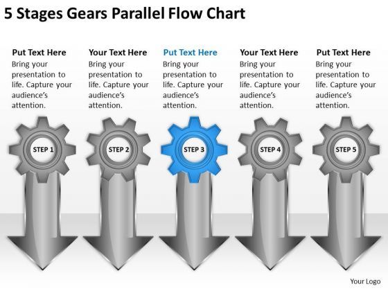 5 Stages Gears Parallel Flow Chart Market Plan Example PowerPoint Templates