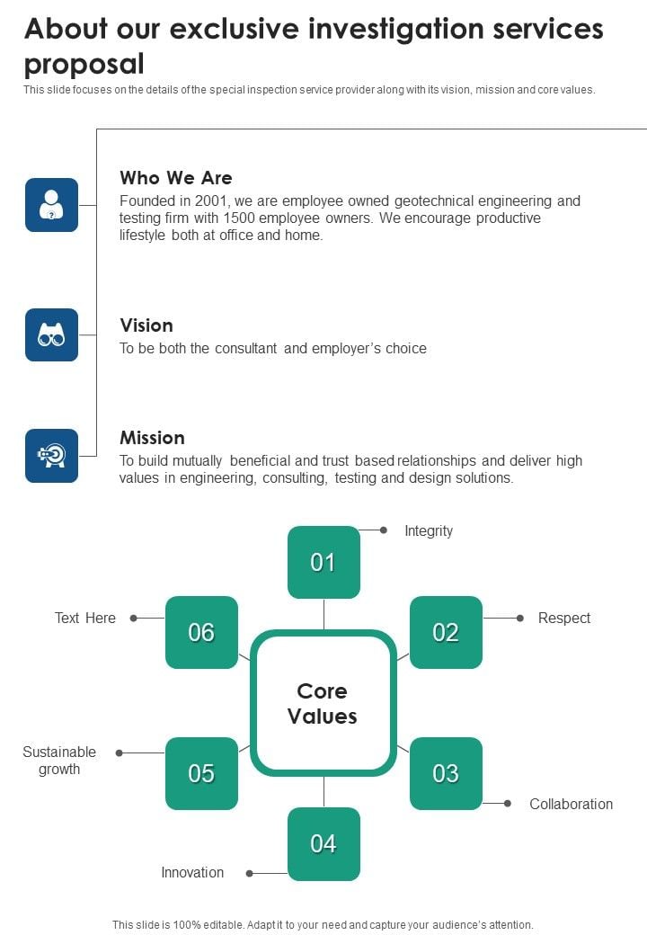 About Our Exclusive Investigation Services Proposal One Pager Sample(02)