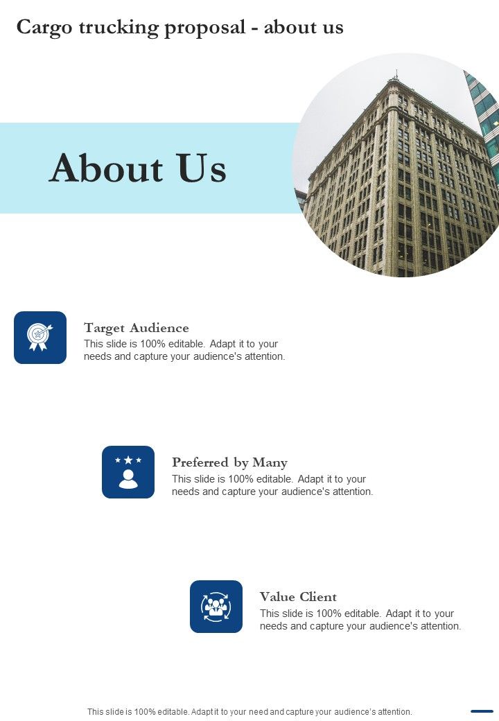 About Us Cargo Trucking Proposal One Pager Sample Example Document