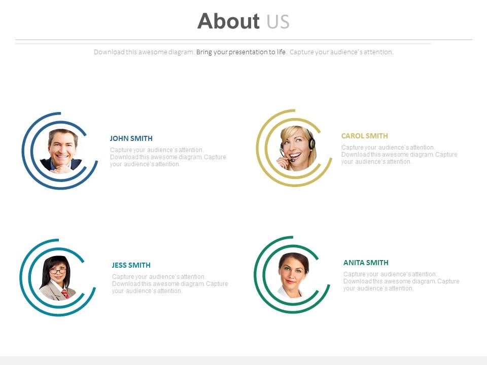 About Us Corporate Level Strategy Team Powerpoint Slides