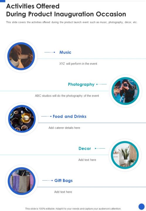 Activities Offered During Product Inauguration Occasion One Pager Sample Example Document Slide01