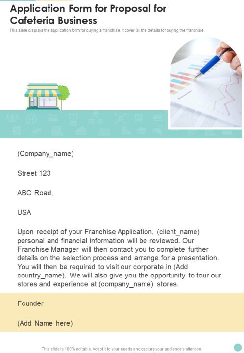 Application Form For Proposal For Cafeteria Business One Pager Sample Example Document Slide01