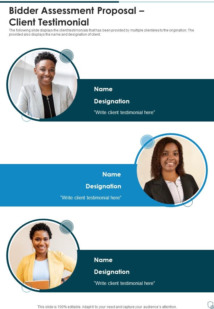 Bidder Assessment Proposal Client Testimonial One Pager Sample Example Document Slide01