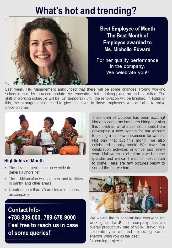 Bifold One Pager Business Employee Communication Newsletter Template