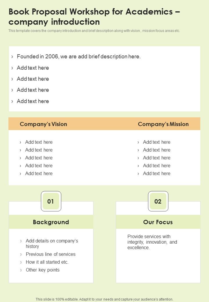 Book Proposal For Academics Company Introduction One Pager