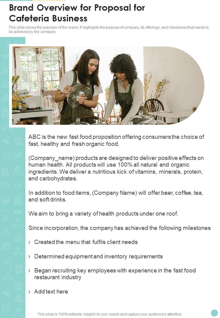 Brand Overview For Proposal For Cafeteria Business One Pager Sample