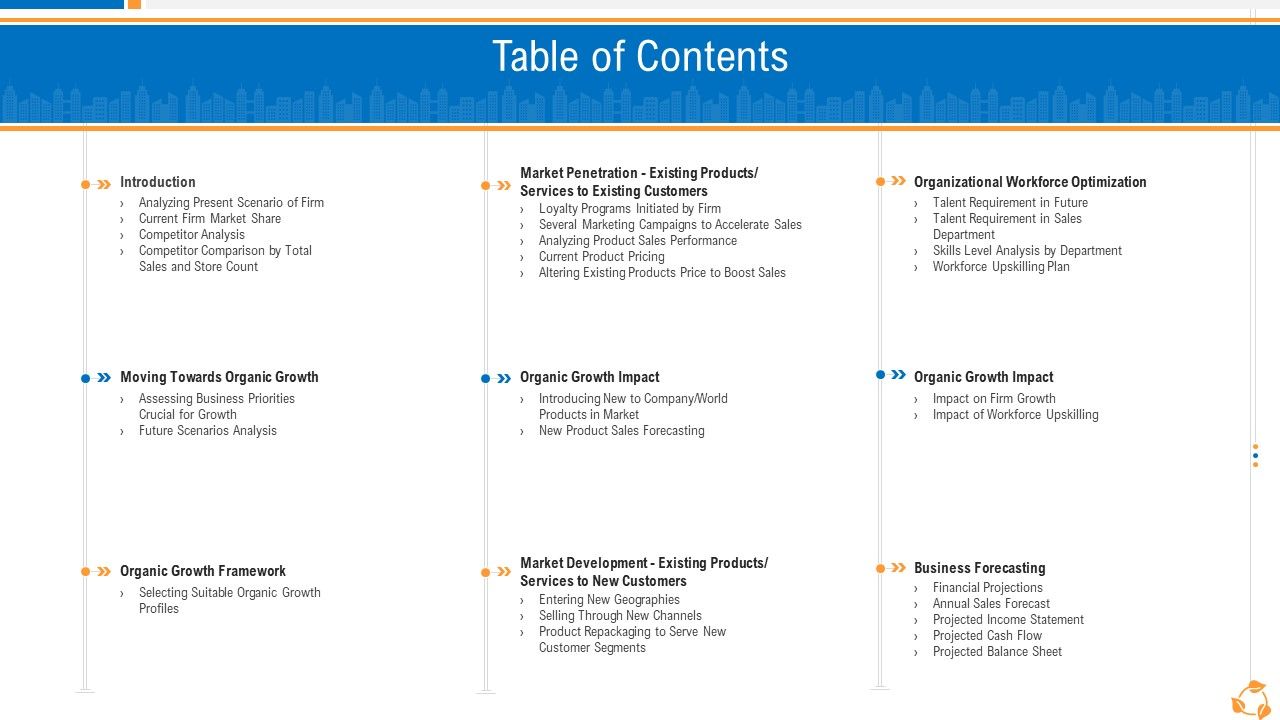 Business advancement internal growth table of contents elements pdf