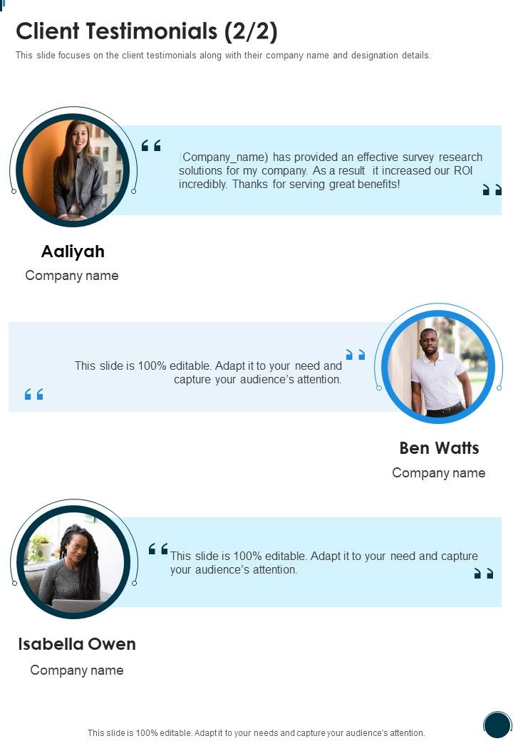 Business Project Research Survey Proposal Client Testimonials One Pager Sample Example Document Slide02