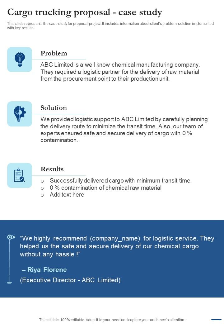 Cargo Trucking Proposal Case Study One Pager Sample Example Document