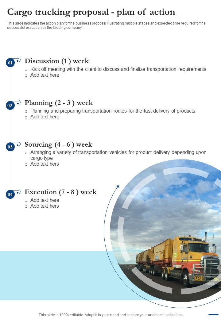 Cargo Trucking Proposal Plan Of Action One Pager Sample Example Document