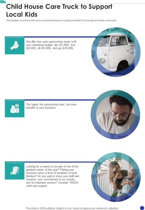 Child House Care Truck To Support Local Kids One Pager Sample Example Document Slide01