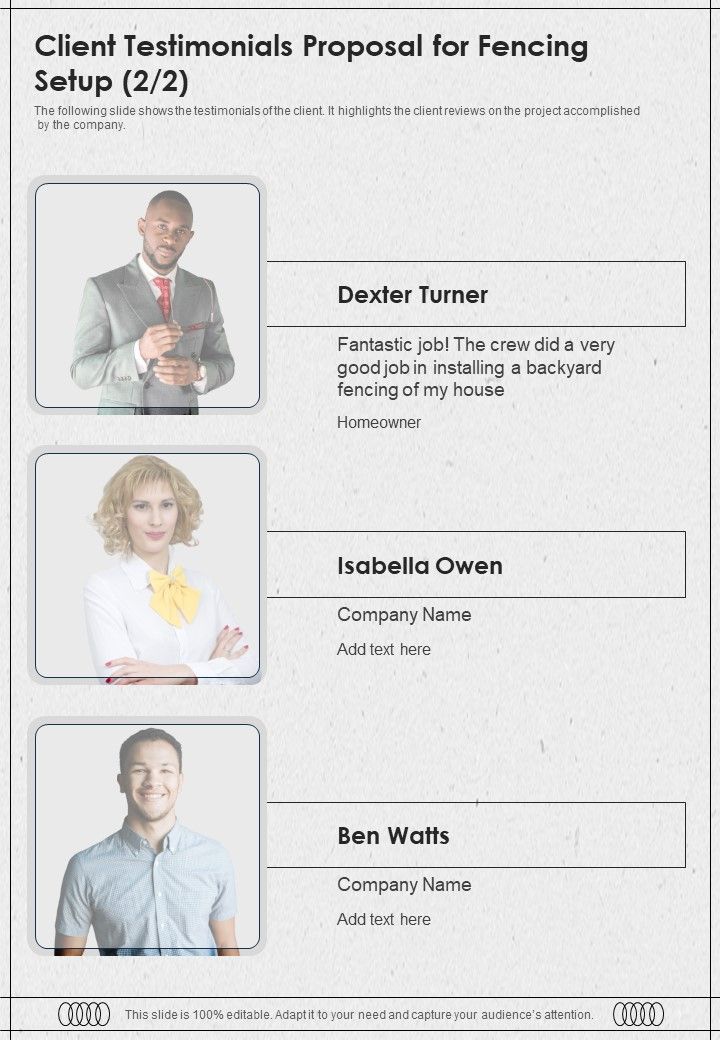 Client Testimonials Proposal For Fencing Setup One Pager Sample Example