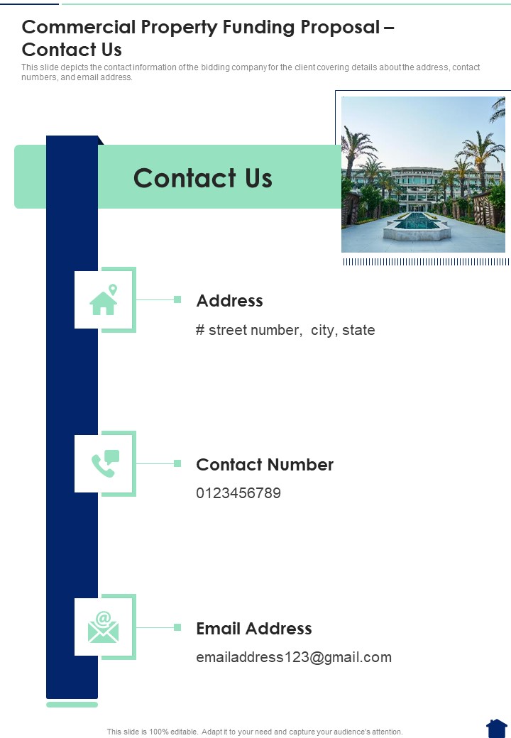 Commercial Property Funding Proposal Contact Us One Pager Sample Example Document Slide01