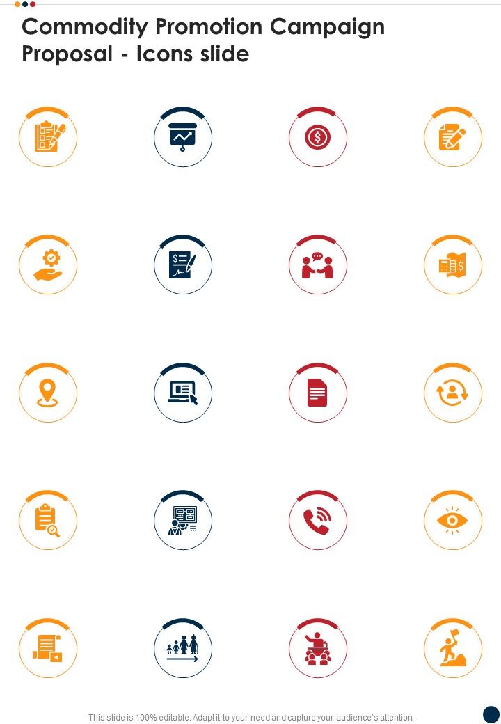 Commodity Promotion Campaign Proposal Icons Slide One Pager Sample Example Document Slide01