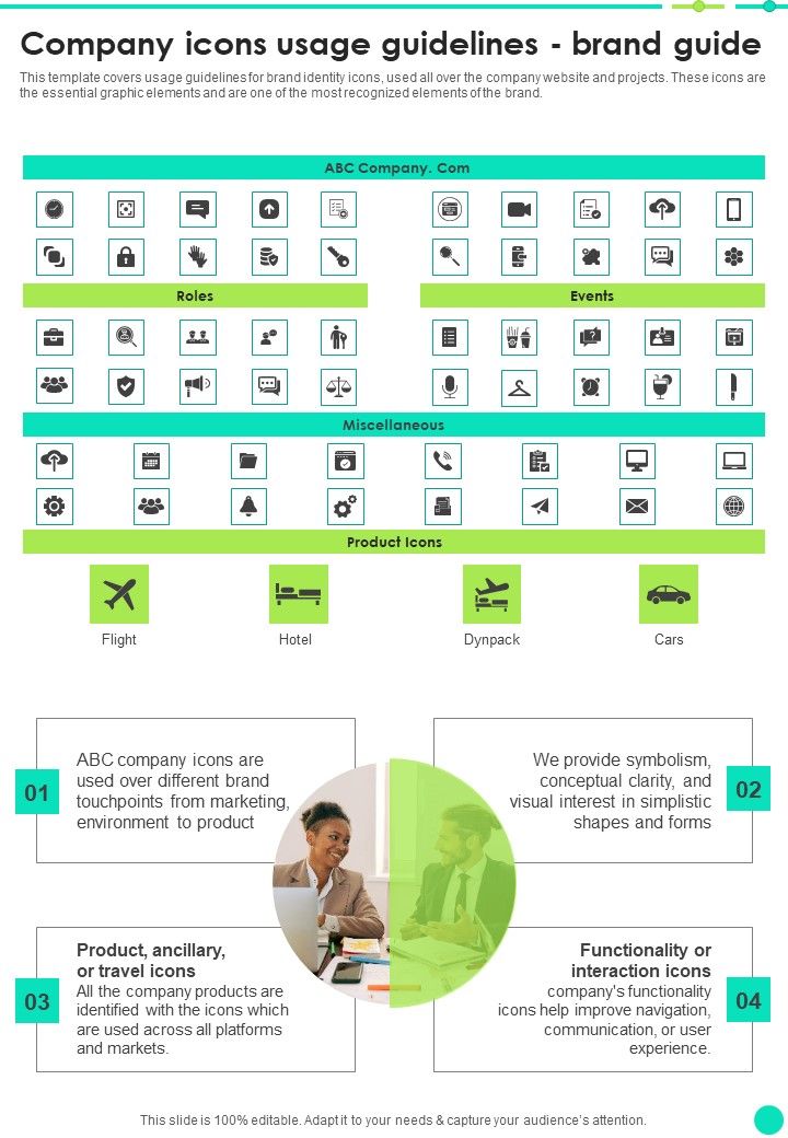 Company Icons Usage Guidelines Brand Guide One Pager Sample Example Document Slide01
