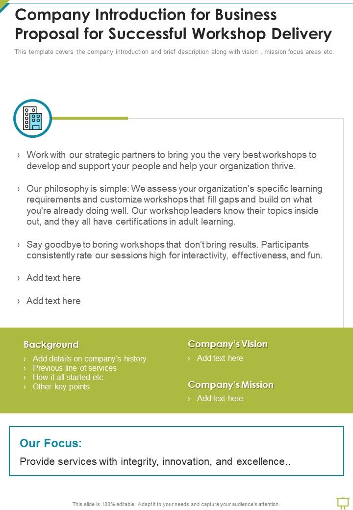 Company Introduction For Business Proposal For Successful Workshop ...