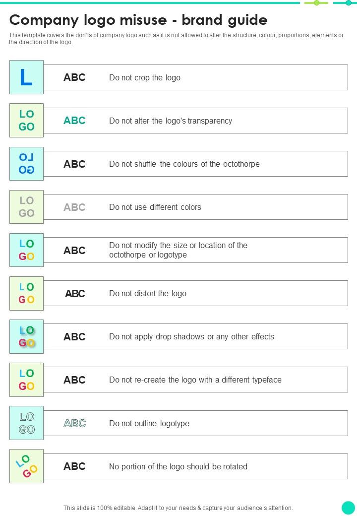 Company Logo Misuse Brand Guide One Pager Sample Example Document