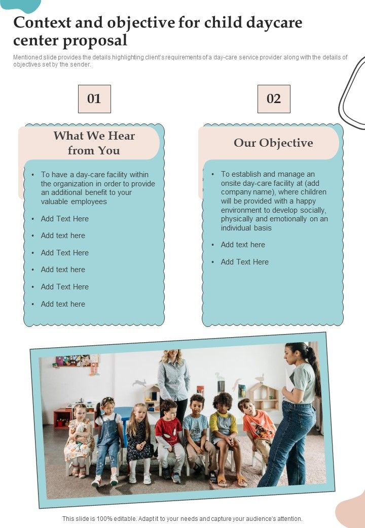Context And Objective For Child Daycare Center Proposal One Pager