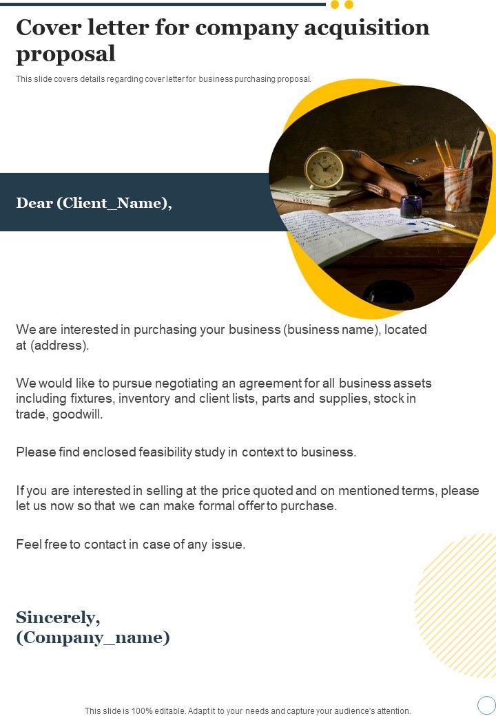 Cover Letter For Company Acquisition Proposal One Pager Sample 