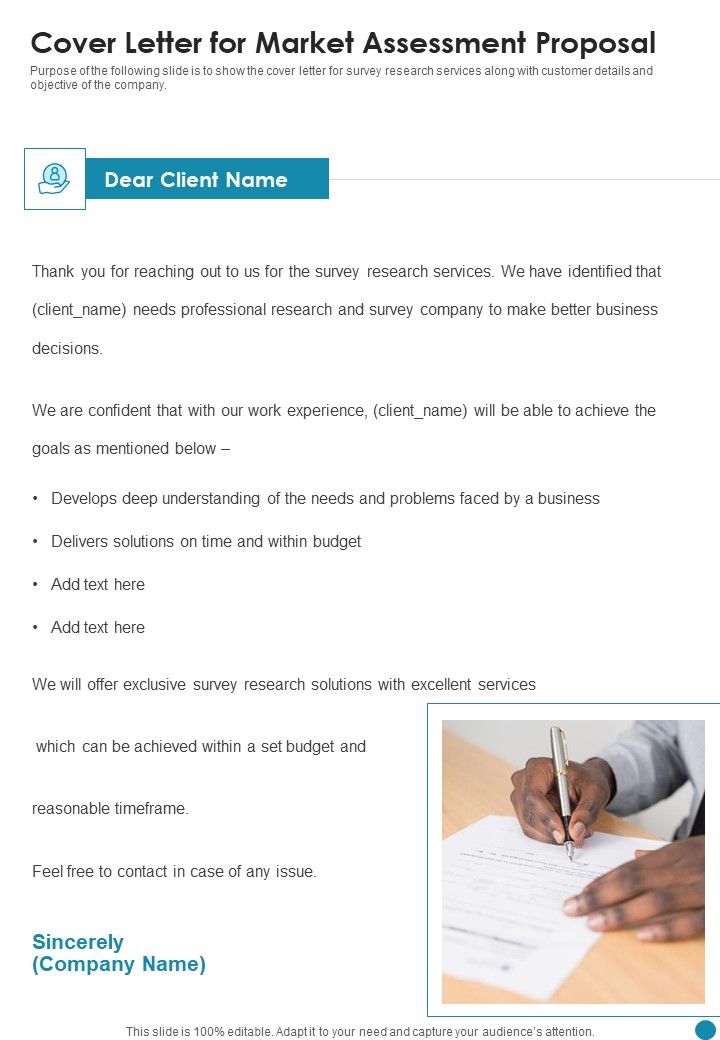 Cover Letter For Market Assessment Proposal One Pager Sample Example Document Slide01