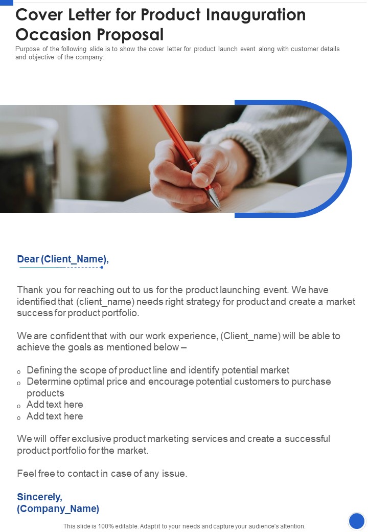 Cover Letter For Product Inauguration Occasion Proposal One Pager Sample Example Document Slide01