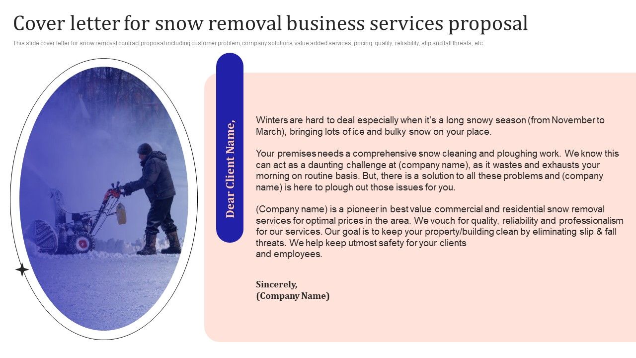 Cover Letter For Snow Removal Business Services Proposal Inspiration PDF