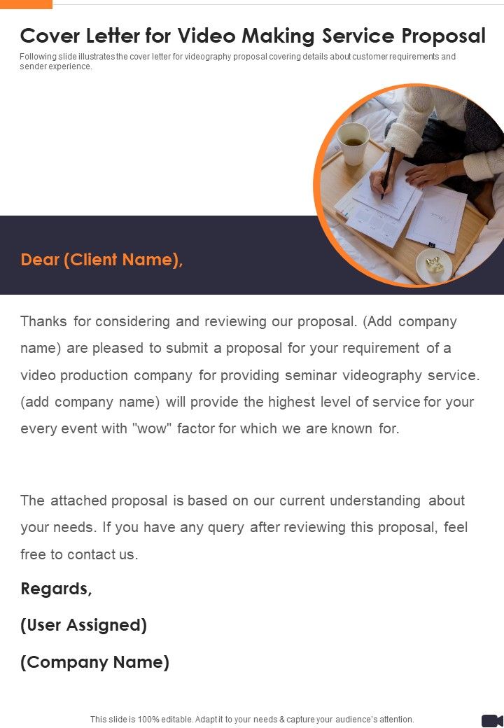 Cover Letter For Video Making Service Proposal One Pager Sample Example Document Slide01