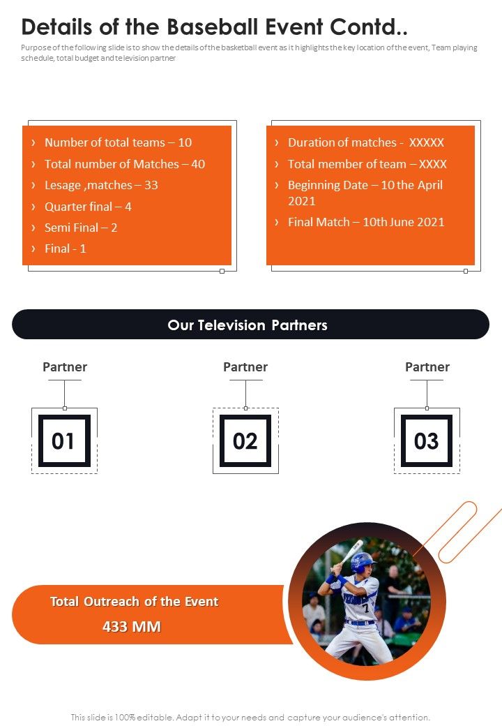 Details Of The Baseball Event One Pager Sample Example Document Slide02