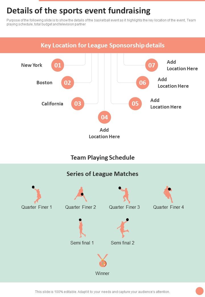 Details Of The Sports Event Fundraising One Pager Sample Example Document