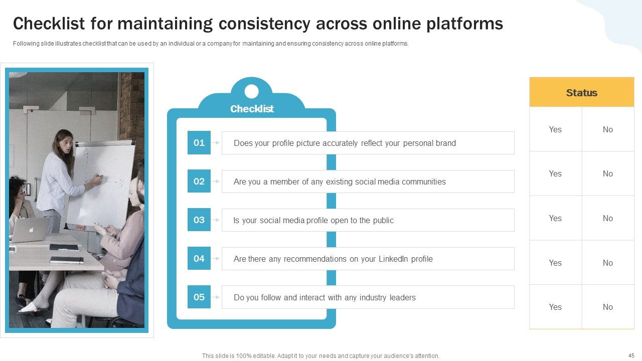 Developing Personal Brand On Social Media Channels Ppt PowerPoint Presentation Complete Deck With Slides Slide45