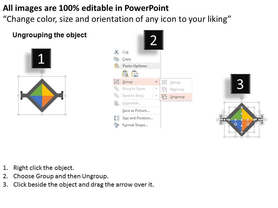 Diagram With Two Corners And Four Icons Powerpoint Template