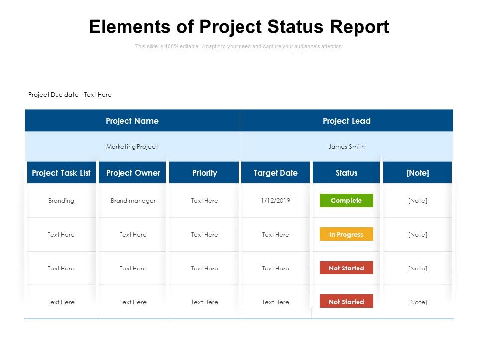 Elements Of Project Status Report Ppt PowerPoint Presentation ...