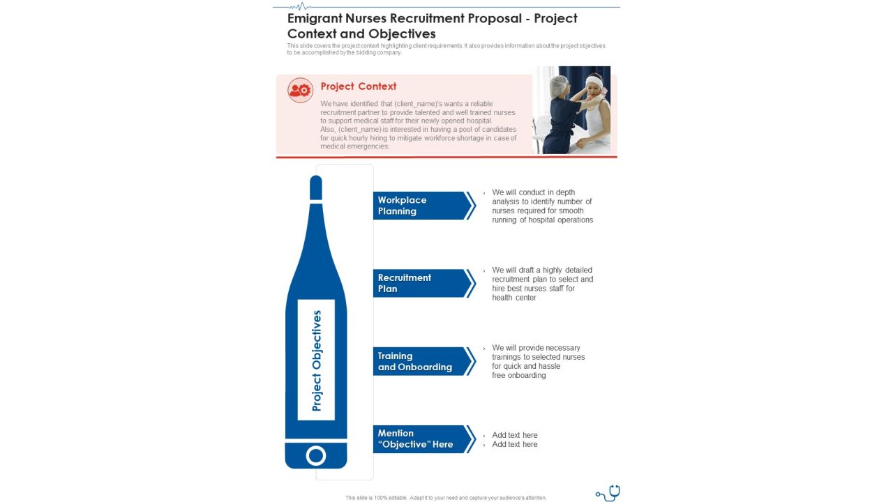 Emigrant Nurses Recruitment Proposal Project Context And Objectives One Pager Sample Example Document Slide01
